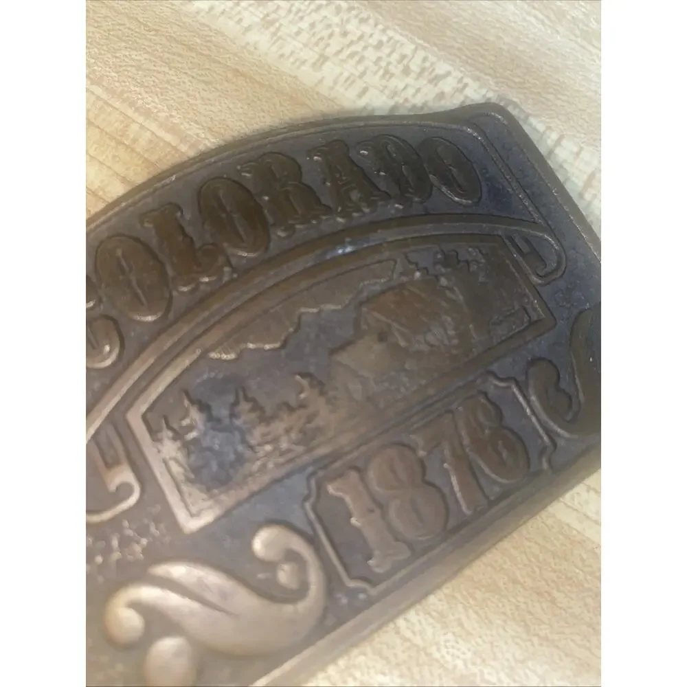 VTG 70s Colorado Belt Buckle 1876 Bronze Brass CDC Association Fits Up To 1.75”